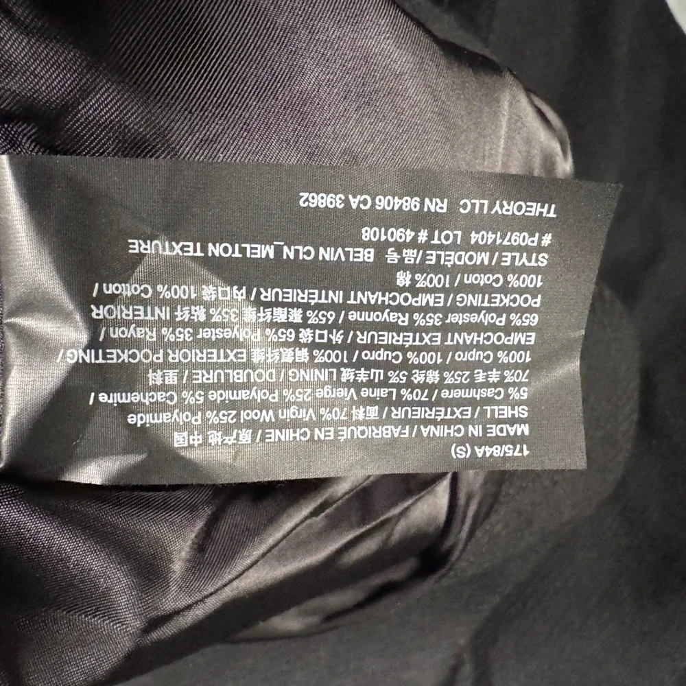 Theory Coat Mens S Black Melton Wool Cashmere Belvin Overcoat